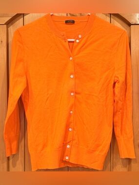 J. Crew Bright Orange Button-Front Crewneck Cardigan